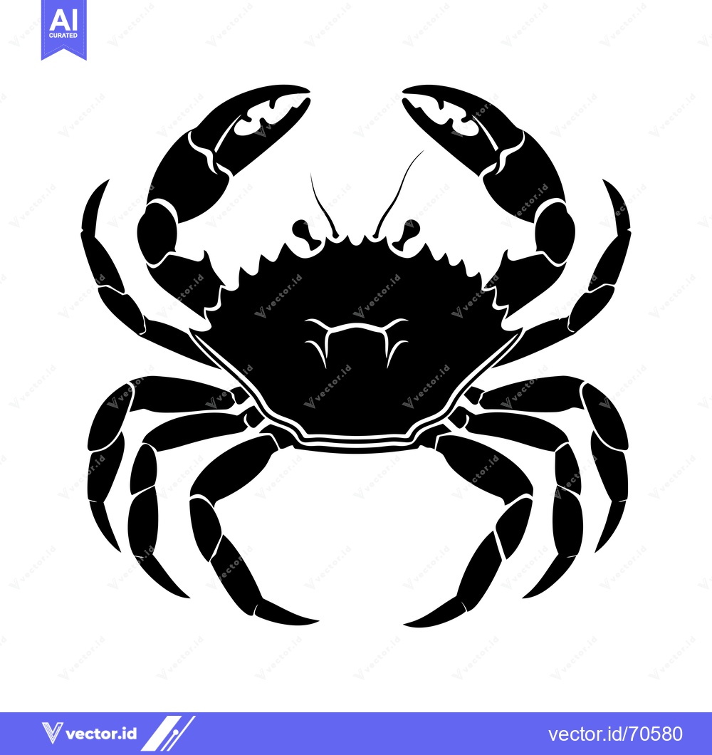 Premium Vector dari Black and White Silhouette of a Crab with Claws Up