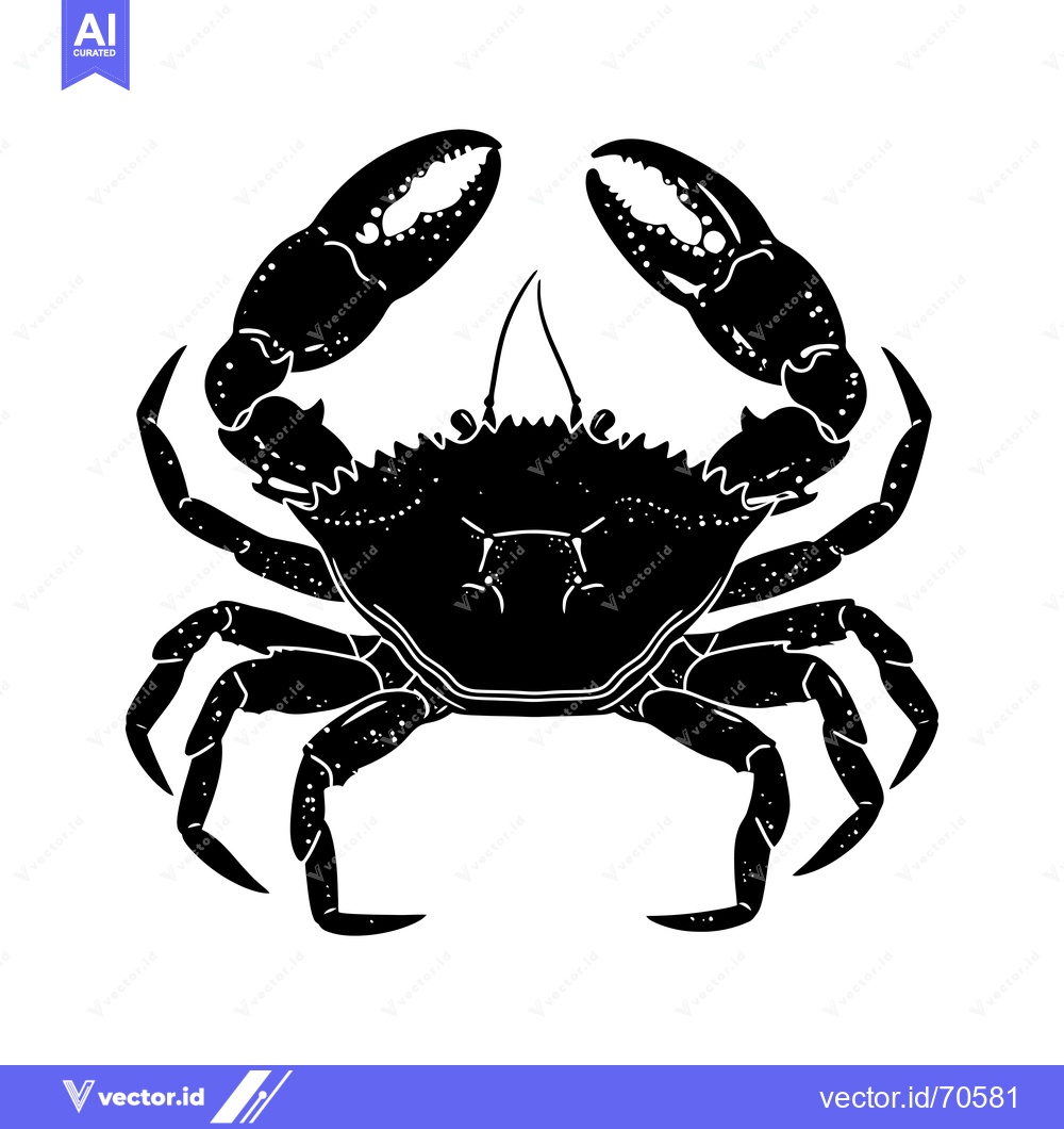 Premium Vector of Black and White Silhouette of a Crab with Claws Extended
