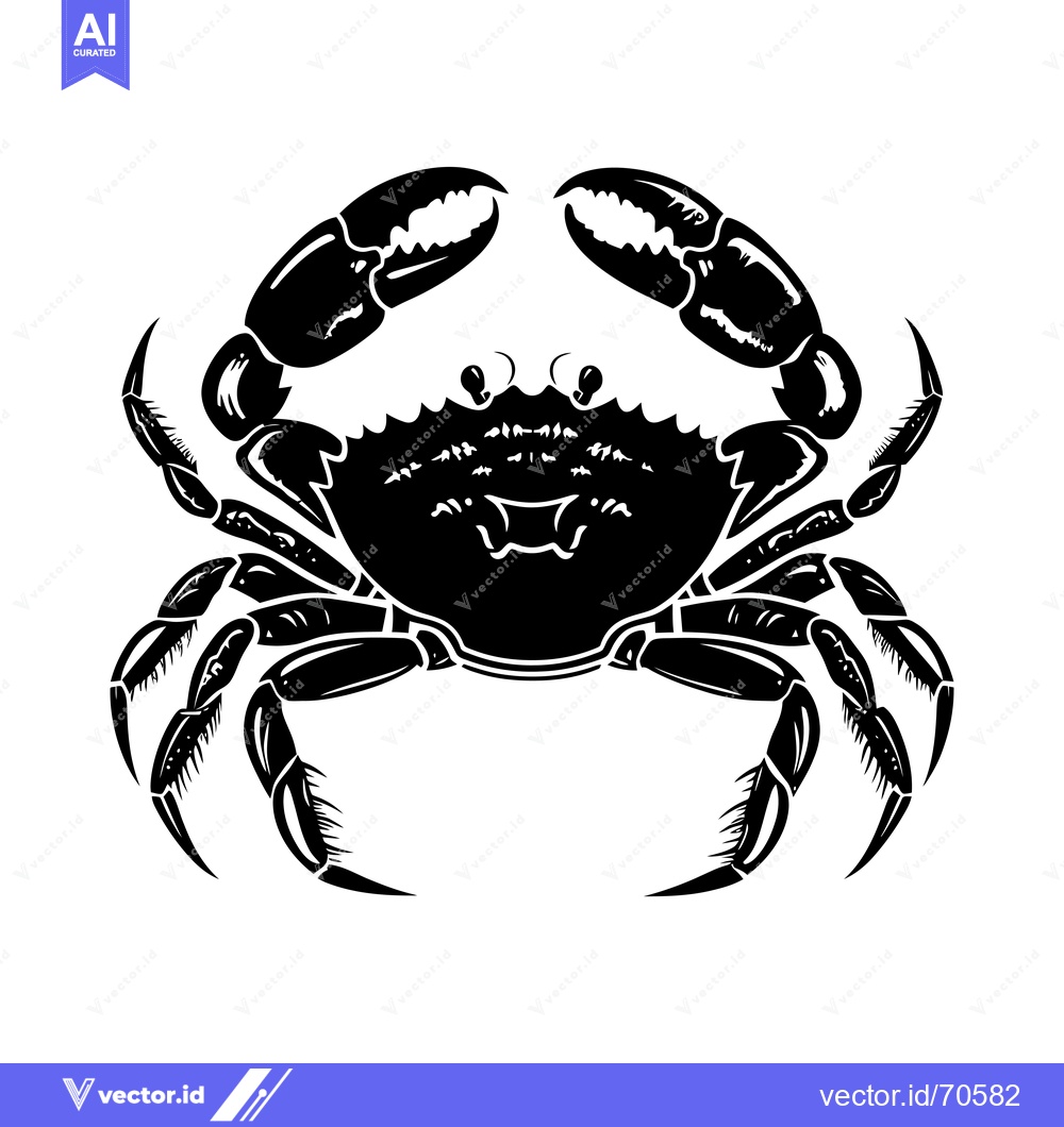 Premium Vector dari Black and White Silhouette of a Crab with Claws Extended