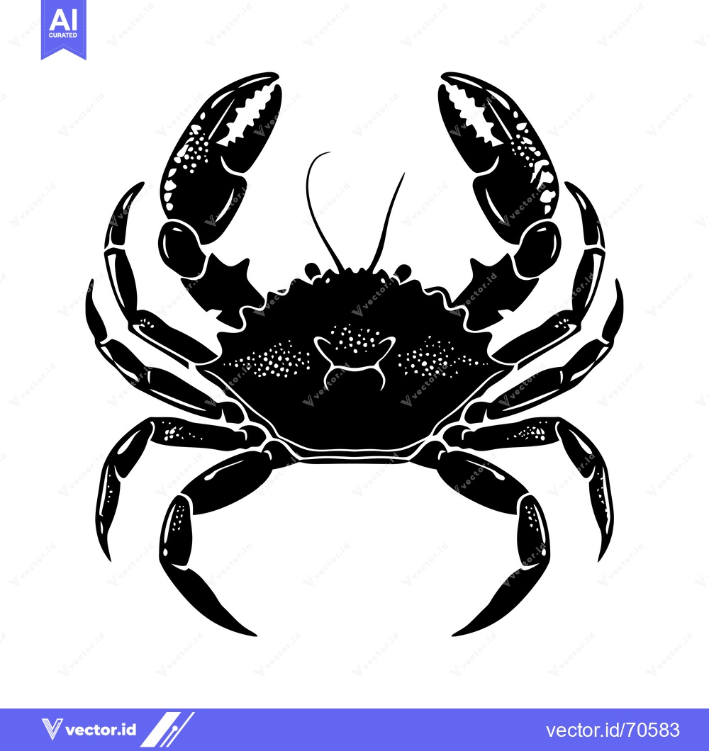 Premium Vector dari Black and White Silhouette of a Crab with Claws Up