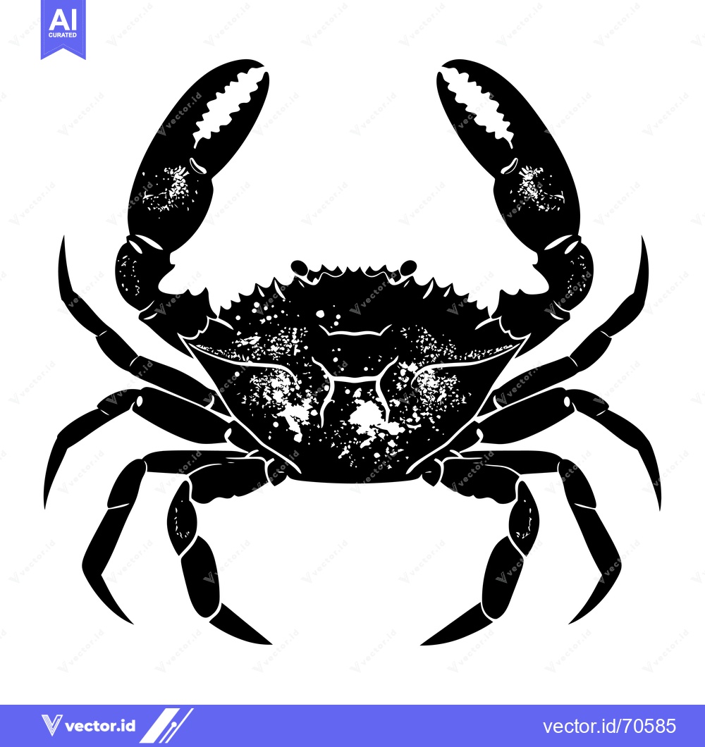 Premium Vector of Black and White Silhouette of a Crab with Textured Shell