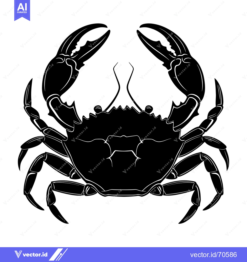 Premium Vector dari Black and White Silhouette of a Crab with Claws Raised