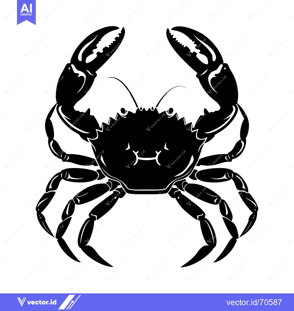 Premium Vector of Black and White Silhouette of a Crab with Large Claws