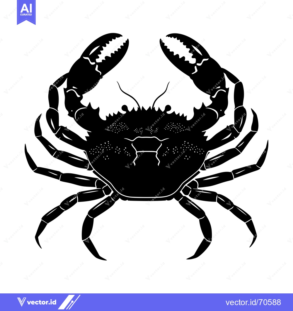 Premium Vector dari Black and White Silhouette of a Crab with Claws