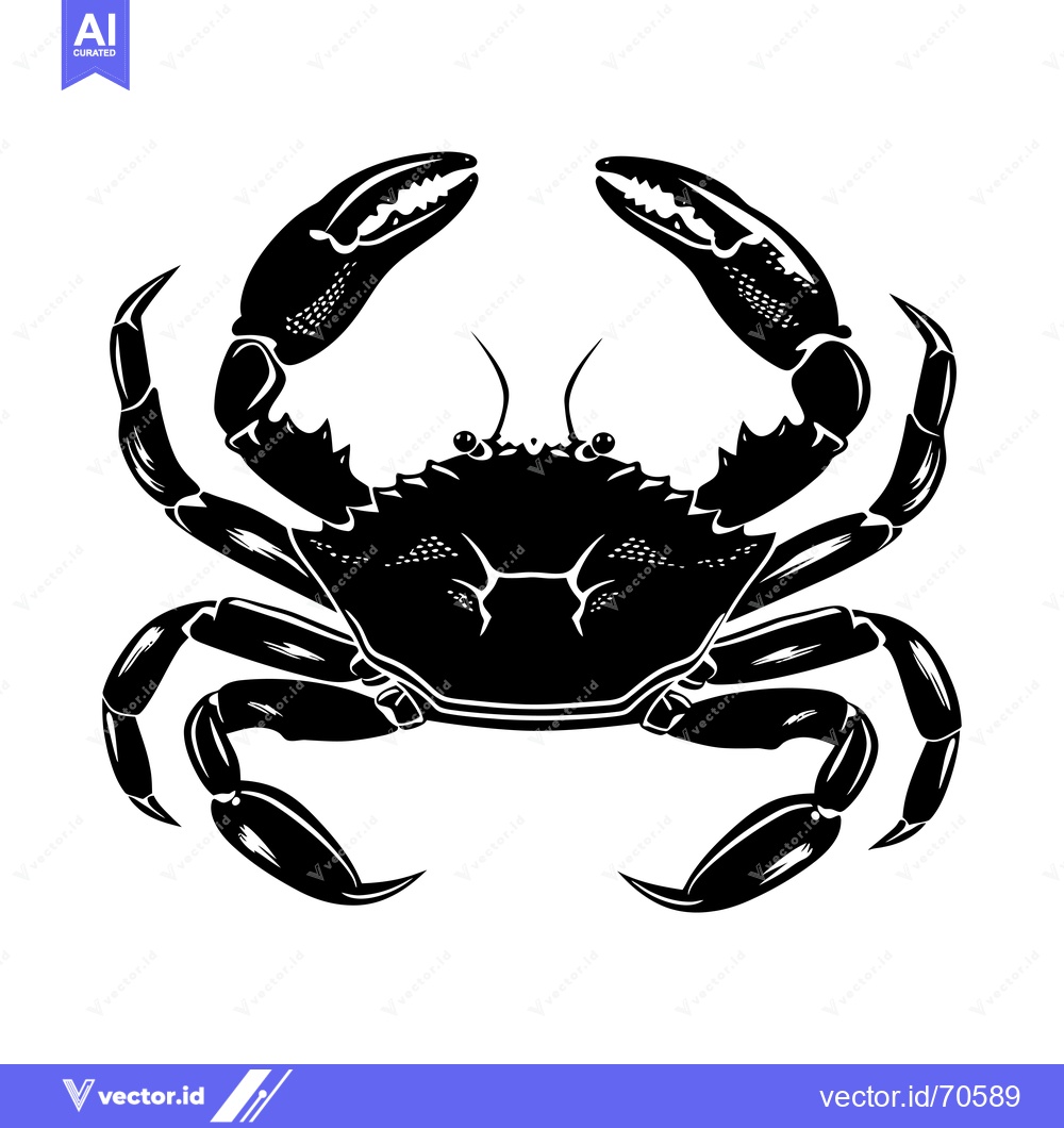 Premium Vector of Black and White Illustration of a Crab with Its Claws Up