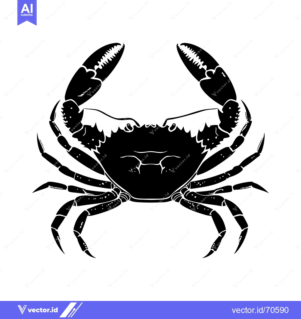 Premium Vector dari Black and White Silhouette of a Crab with Claws Raised