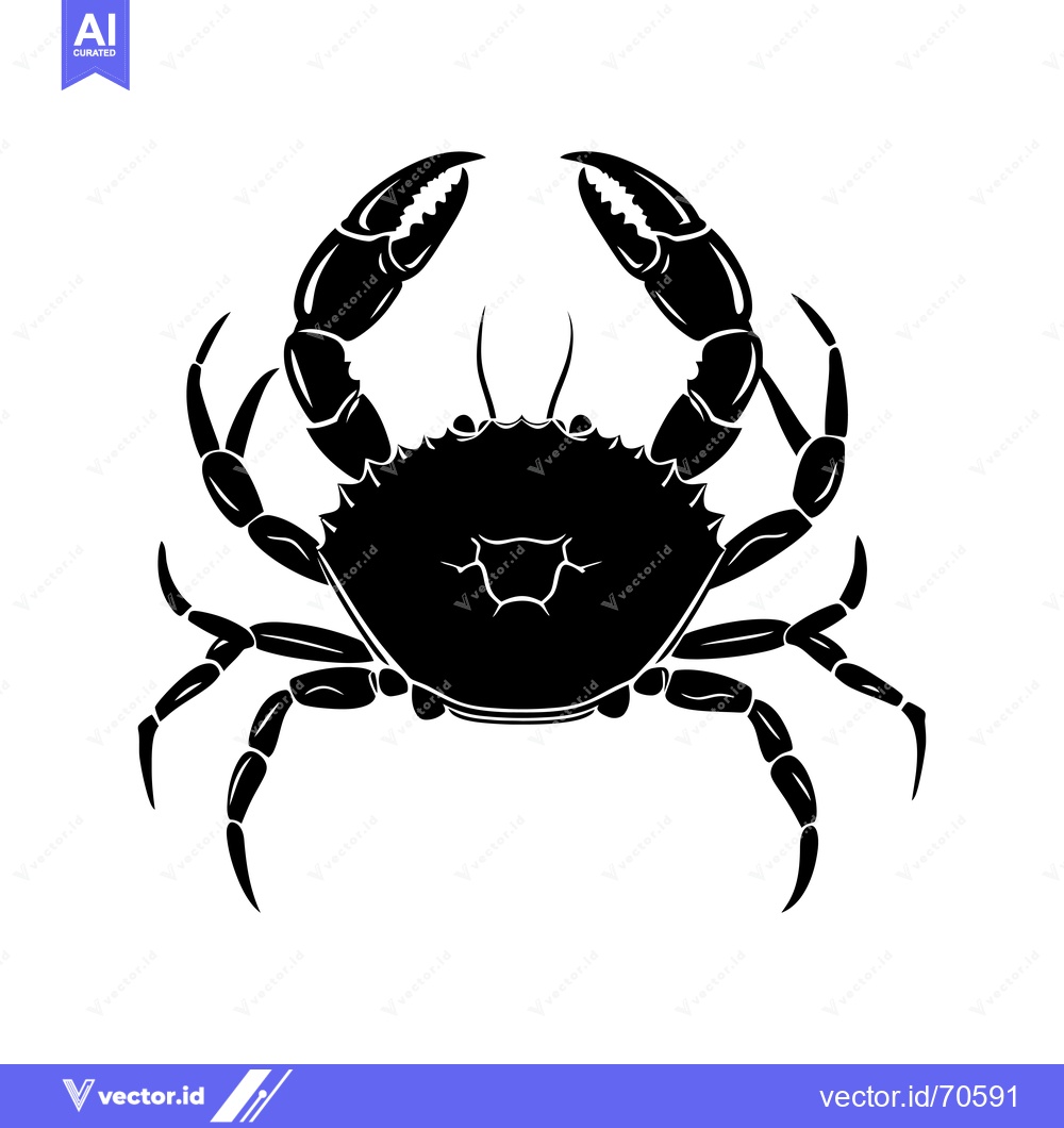 Premium Vector of Black Silhouette of a Crab with Claws Raised