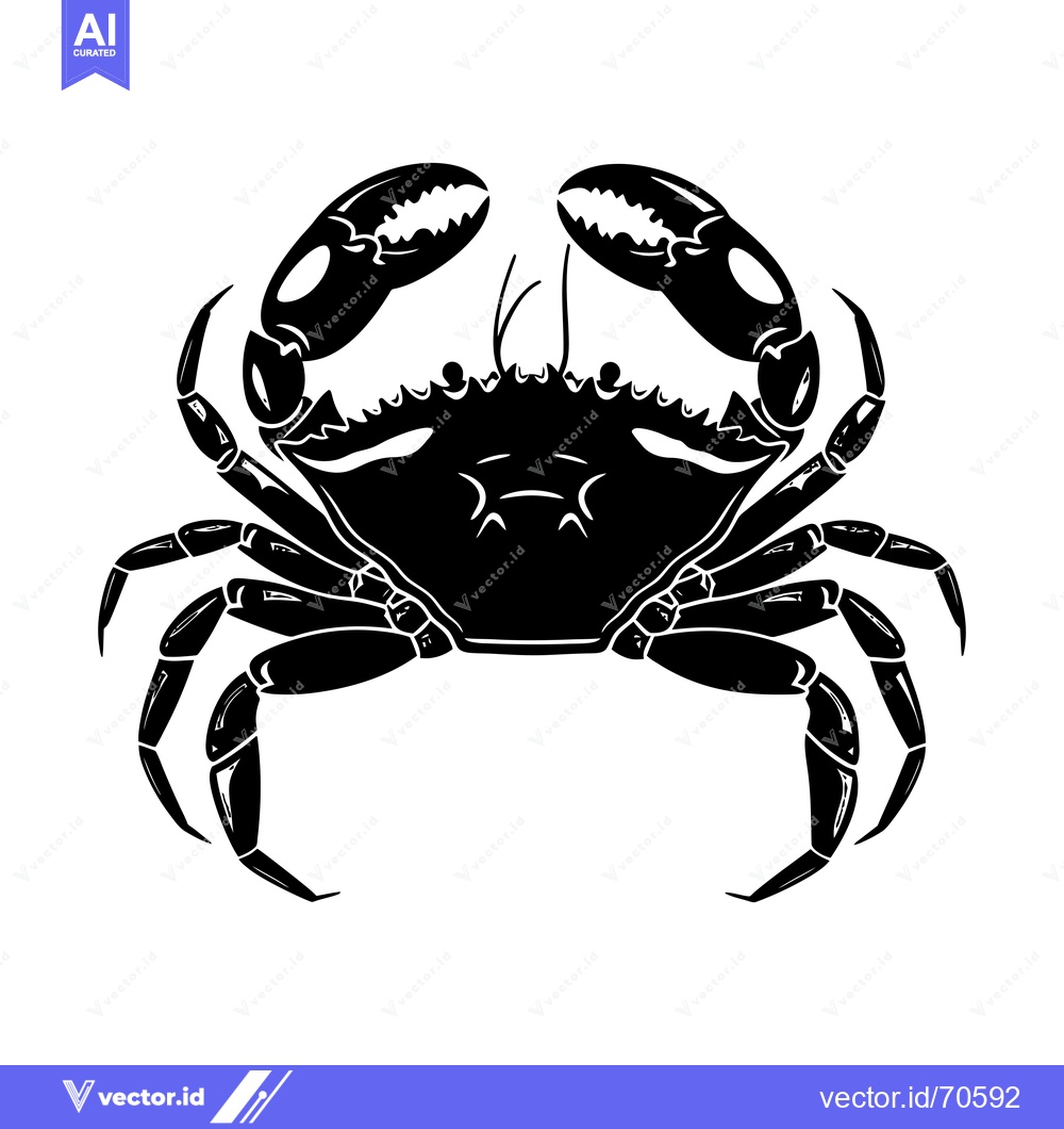 Premium Vector dari Black and White Silhouette of a Crab with Claws Up