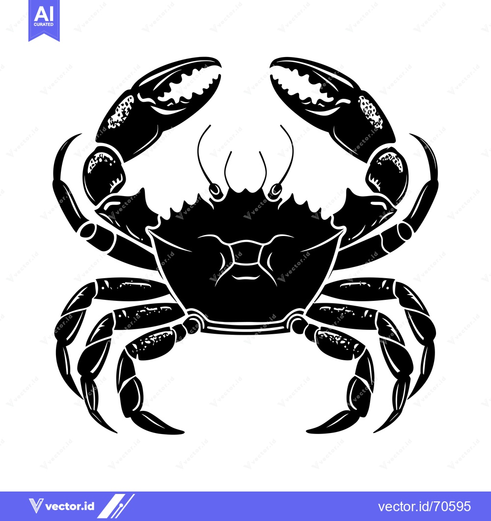 Premium Vector dari Black and White Silhouette of a Crab with Large Claws