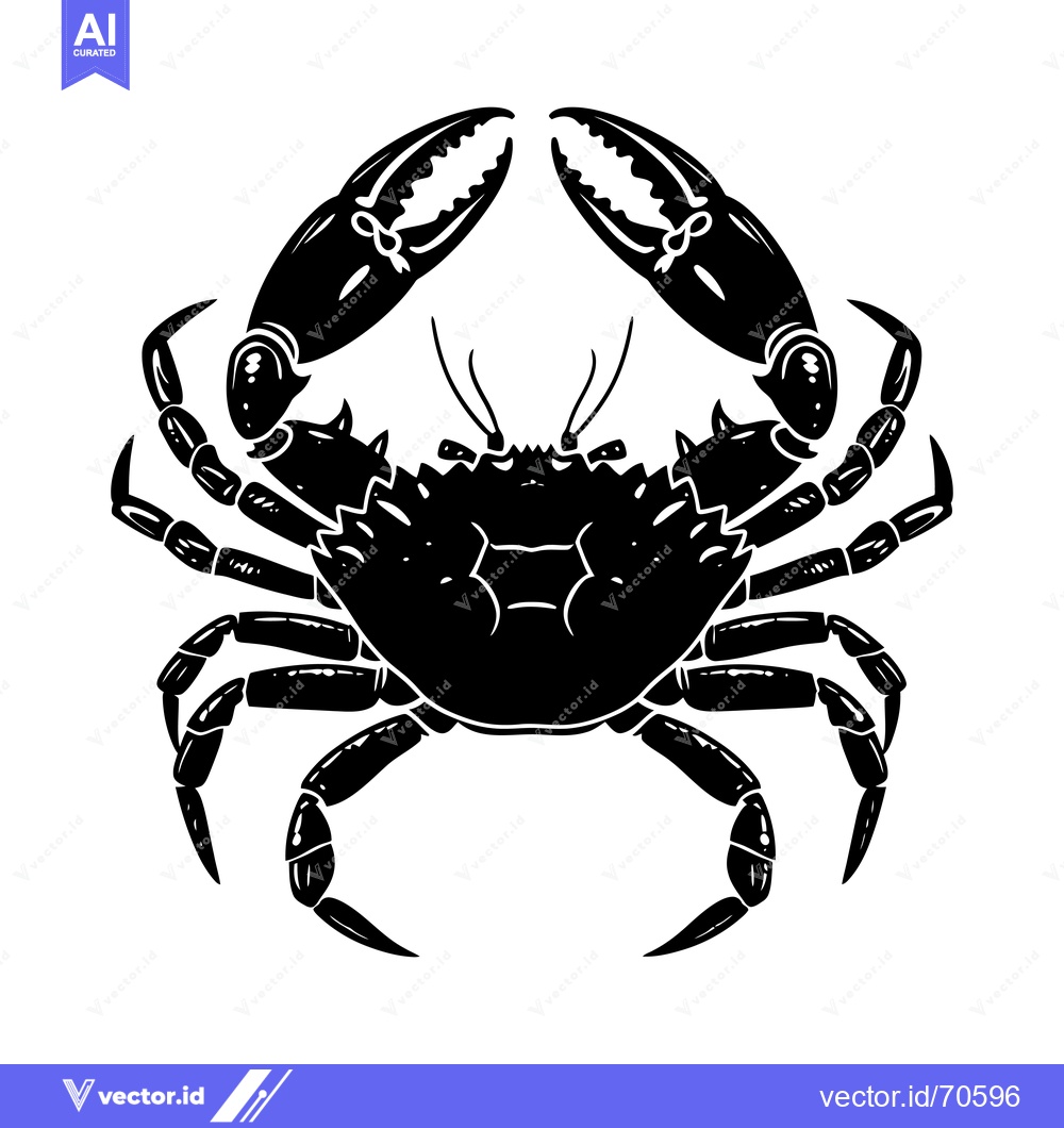 Premium Vector dari Black and White Silhouette of a Crab with Large Claws