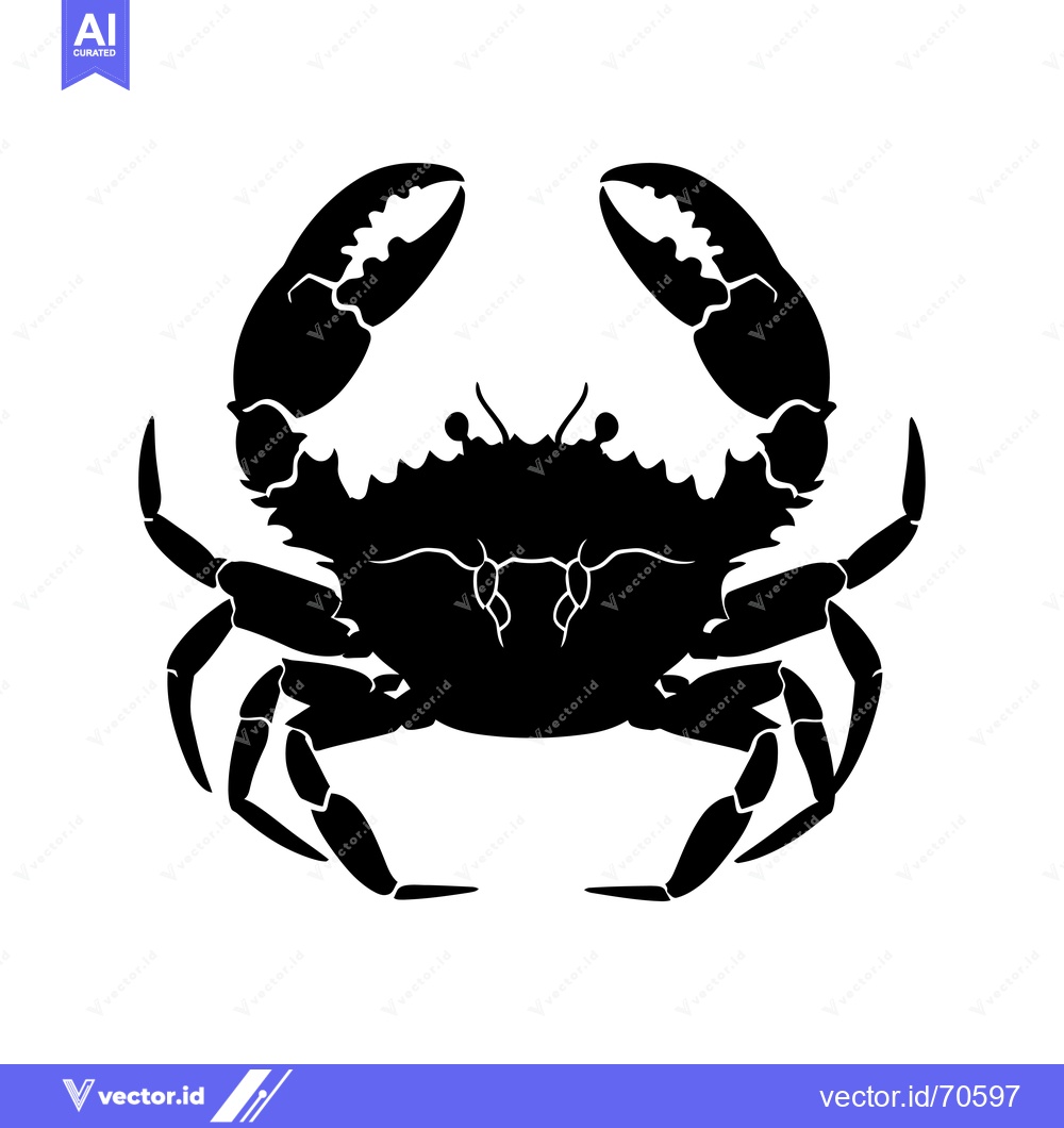 Premium Vector of Black and White Silhouette of a Crab with Claws Outstretched