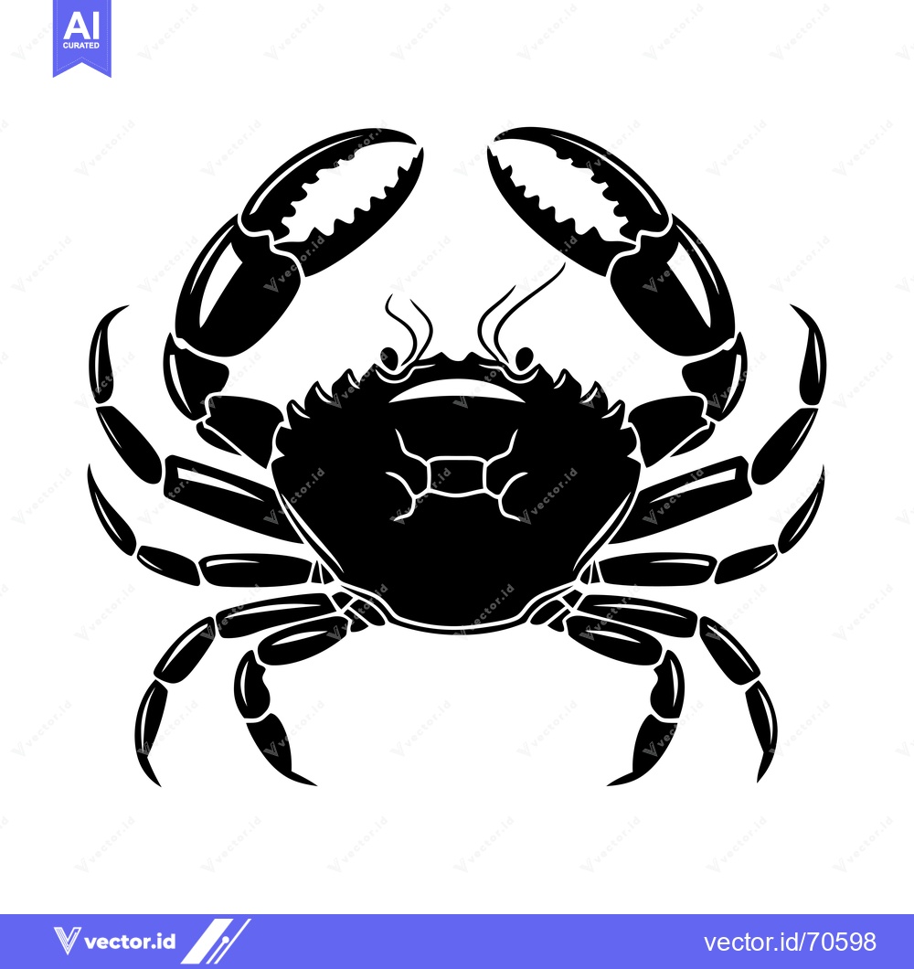 Premium Vector of Black and White Silhouette of a Crab with Claws Raised