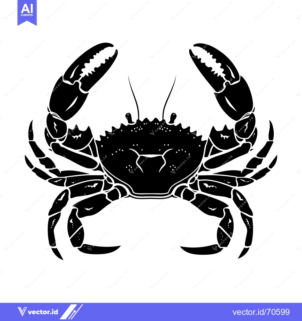 Premium Vector of Black and White Silhouette of a Crab