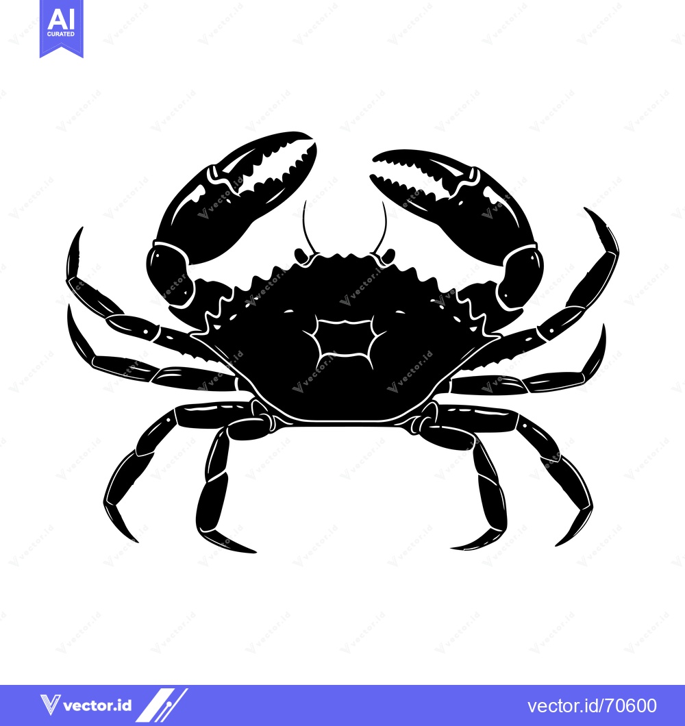 Premium Vector dari Black and White Silhouette of a Crab with Claws Outstretched