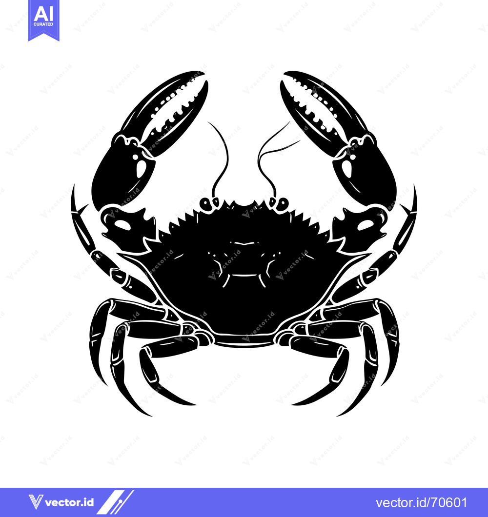 Premium Vector of Black and White Silhouette of a Crab with Claws Raised