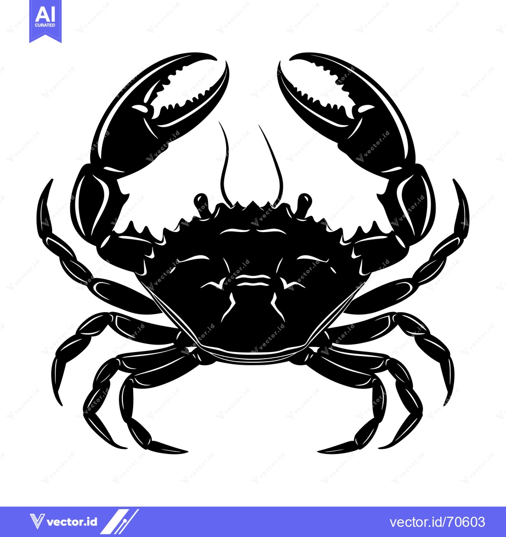 Premium Vector of Black and White Silhouette of a Crab with Claws Extended