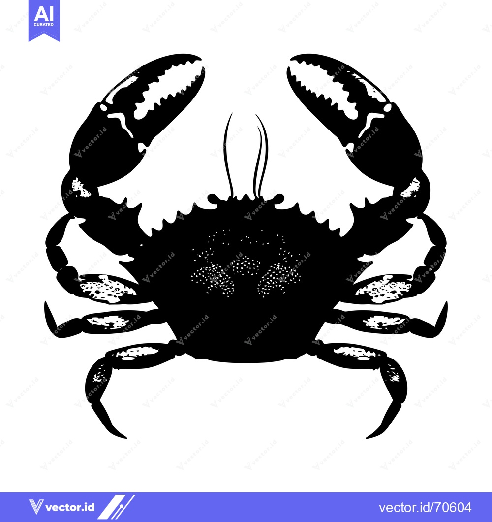 Premium Vector of Black and White Silhouette of a Crab with its Claws Raised