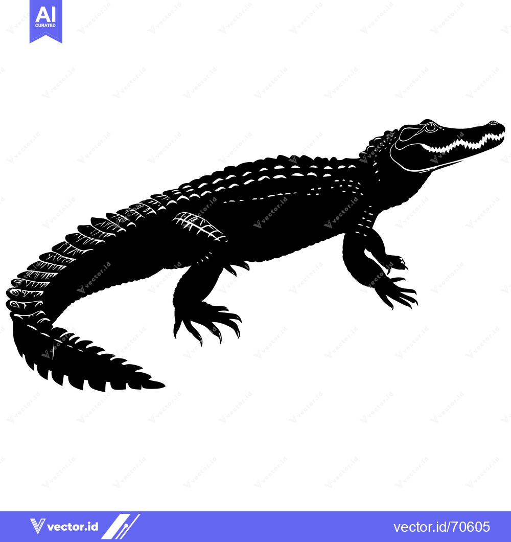 Premium Vector dari Black and White Silhouette of an Alligator