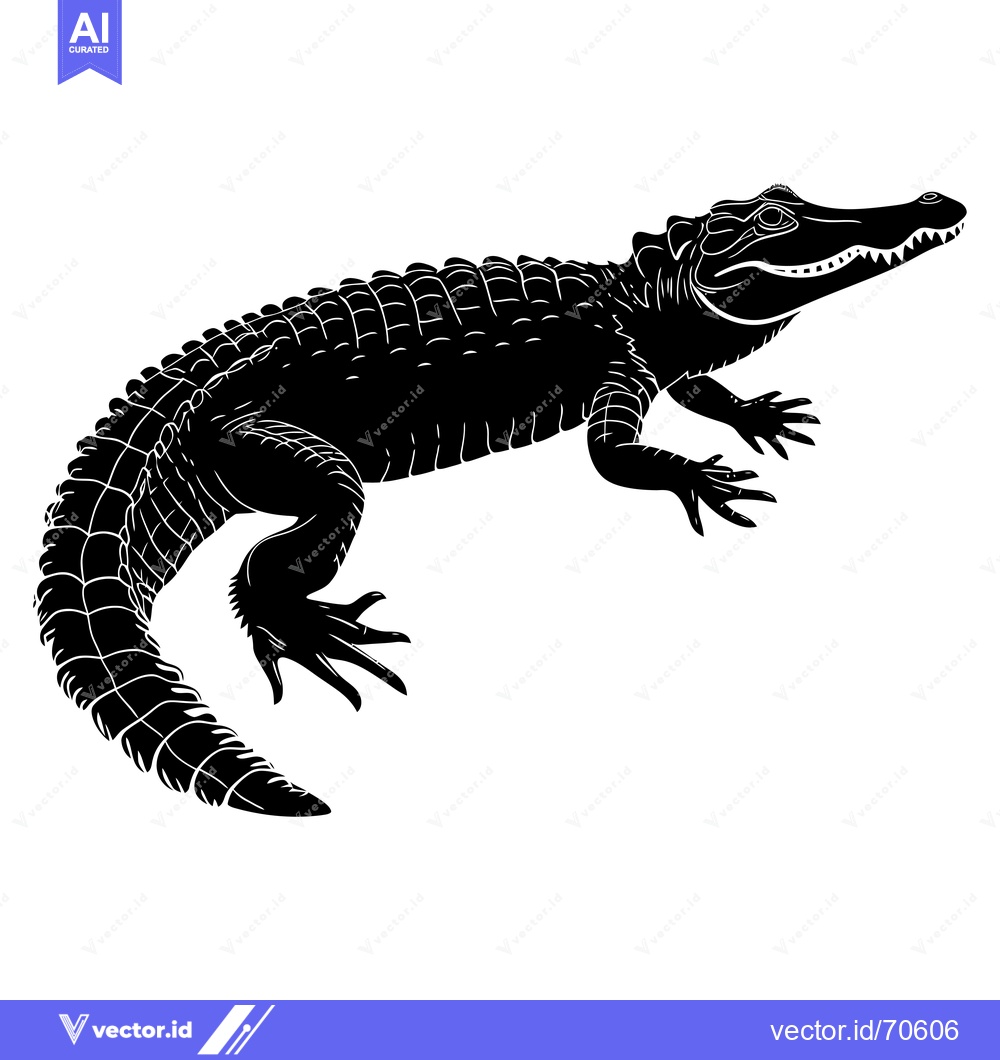 Premium Vector dari Black and White Silhouette of an Alligator with Open Mouth