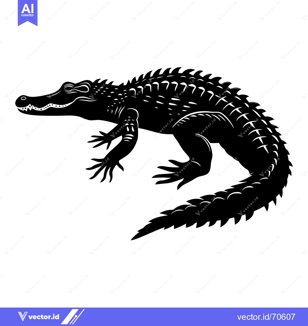 Premium Vector of Black and White Silhouette of a Crocodile with Sharp Teeth