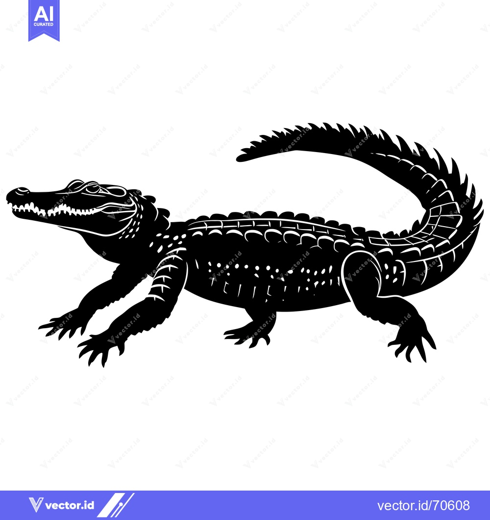Premium Vector of Black Silhouette of a Crocodile with Tail Curved Upward