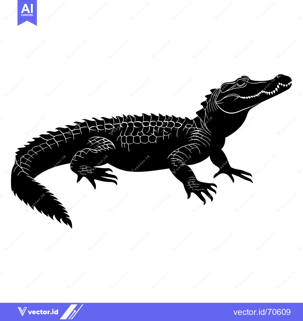 Premium Vector of Black Silhouette of a Crocodile with Its Mouth Open
