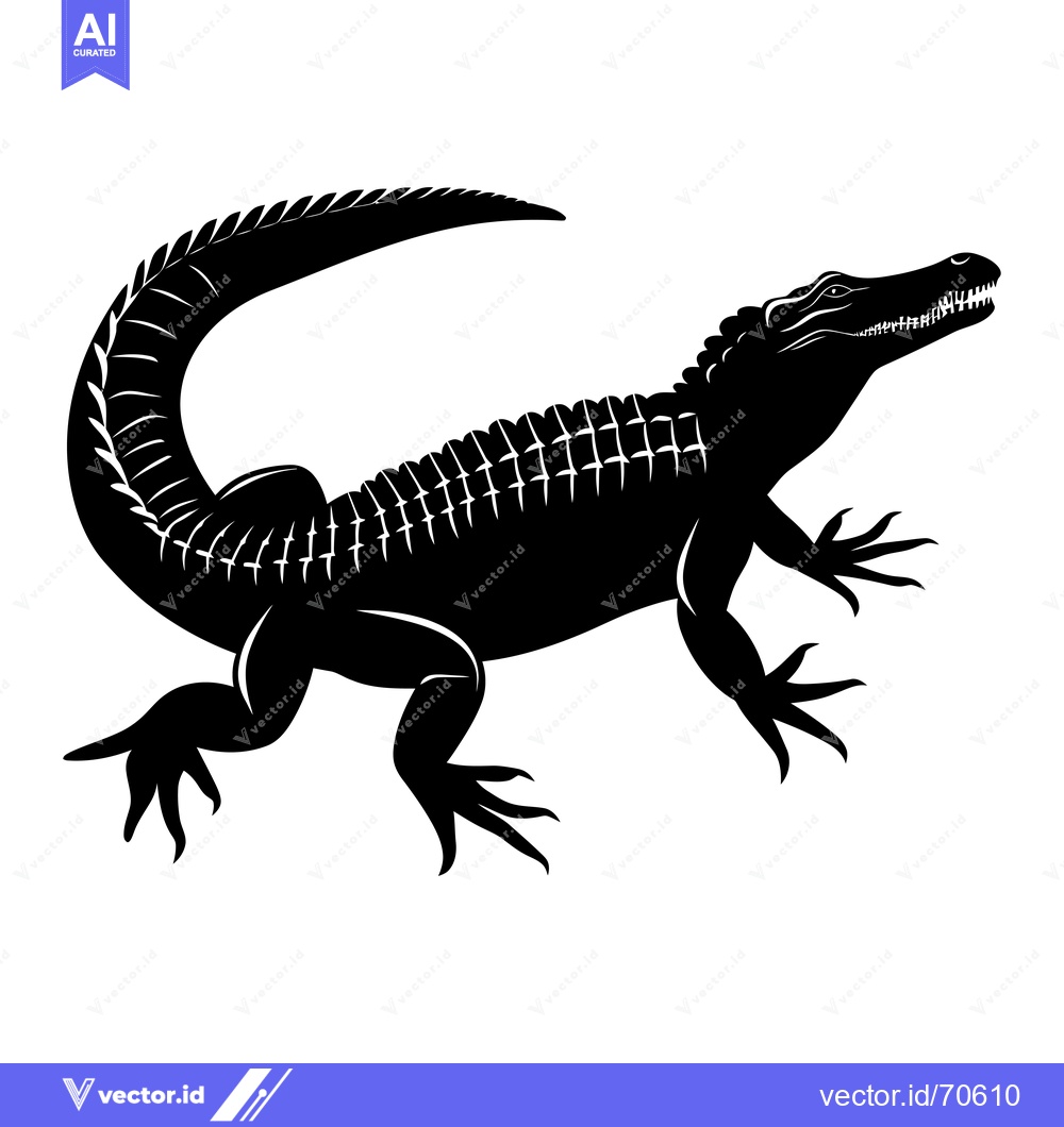 Premium Vector of Black Silhouette of a Crocodile with a Curved Tail