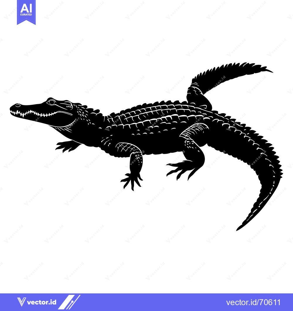 Premium Vector dari Black and White Silhouette of a Crocodile with Detailed Scales