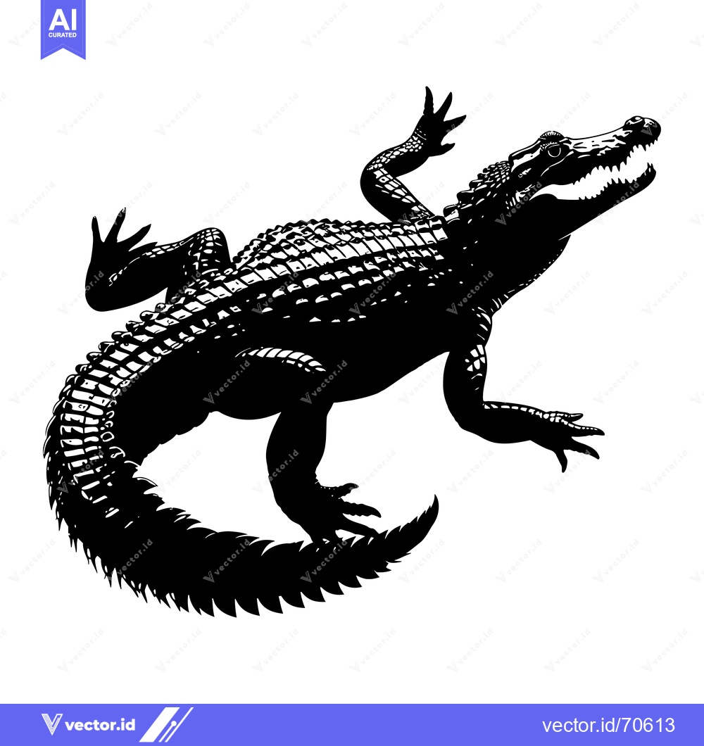 Premium Vector of Black and White Silhouette of an Alligator with Open Mouth