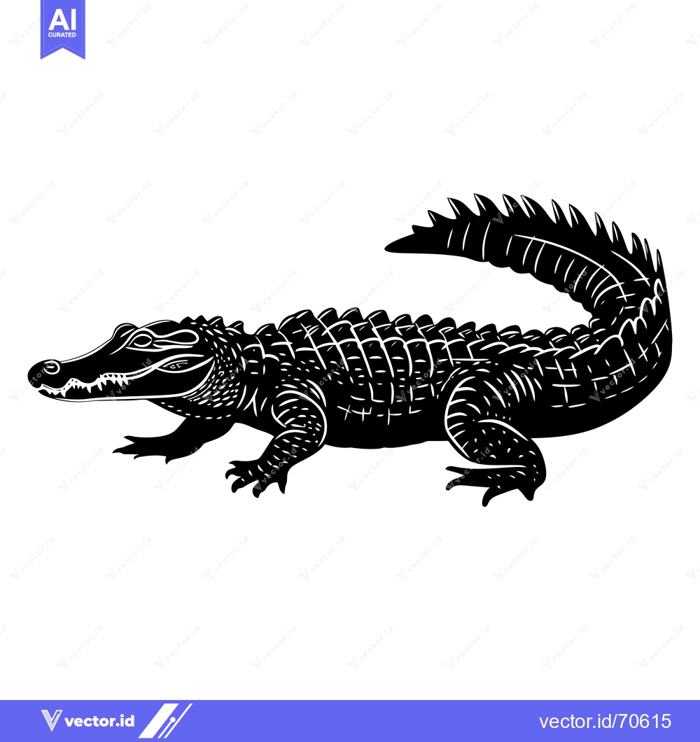 Premium Vector dari Black and White Silhouette of a Crocodile with its Tail Curved Up