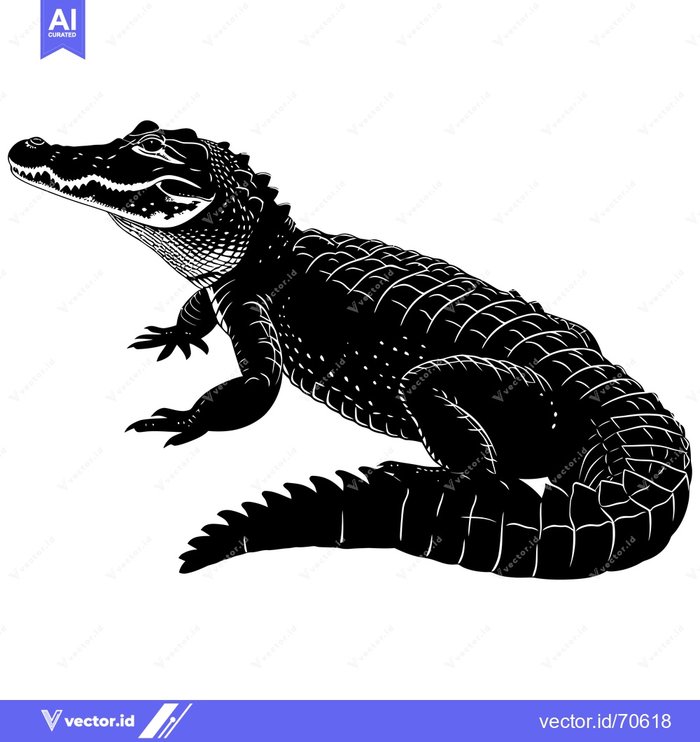 Premium Vector dari Black and White Silhouette of an Alligator