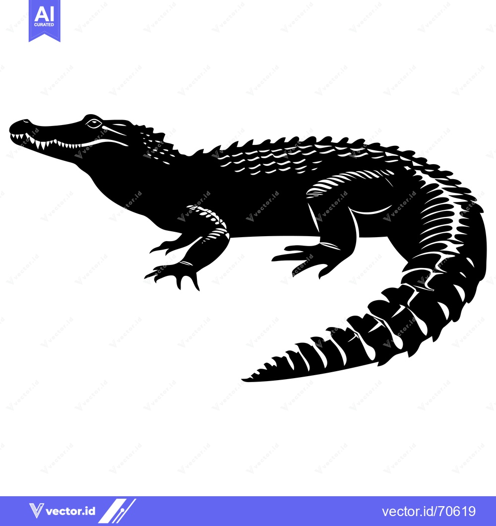 Premium Vector dari Black and white silhouette of a crocodile with a curled tail