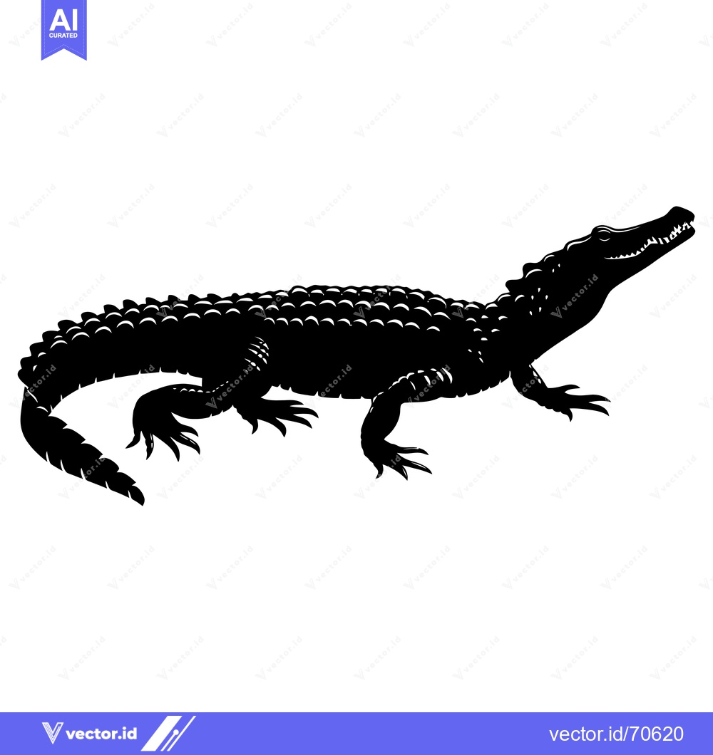 Premium Vector dari Black and White Silhouette of a Crocodile with Open Mouth