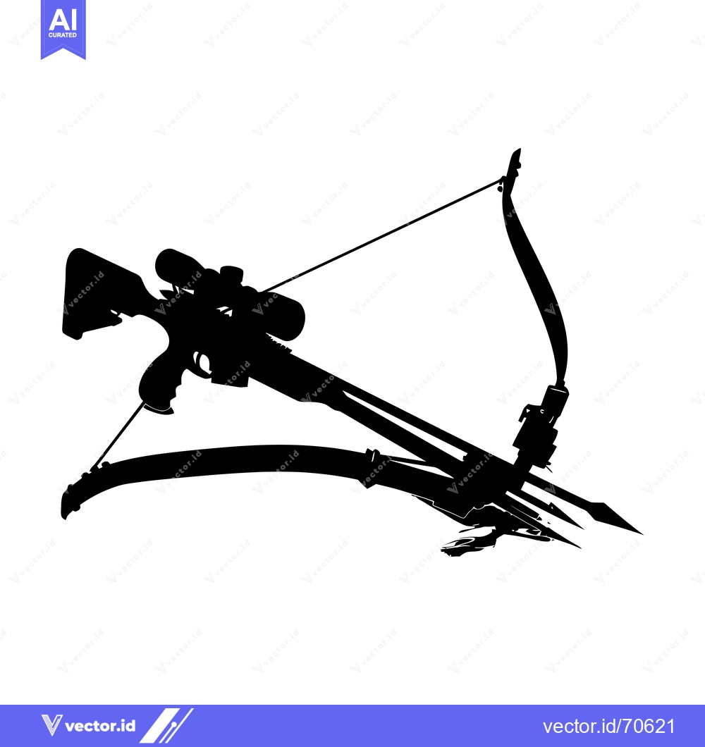 Premium Vector dari A black and white silhouette of a crossbow with a scope and arrows