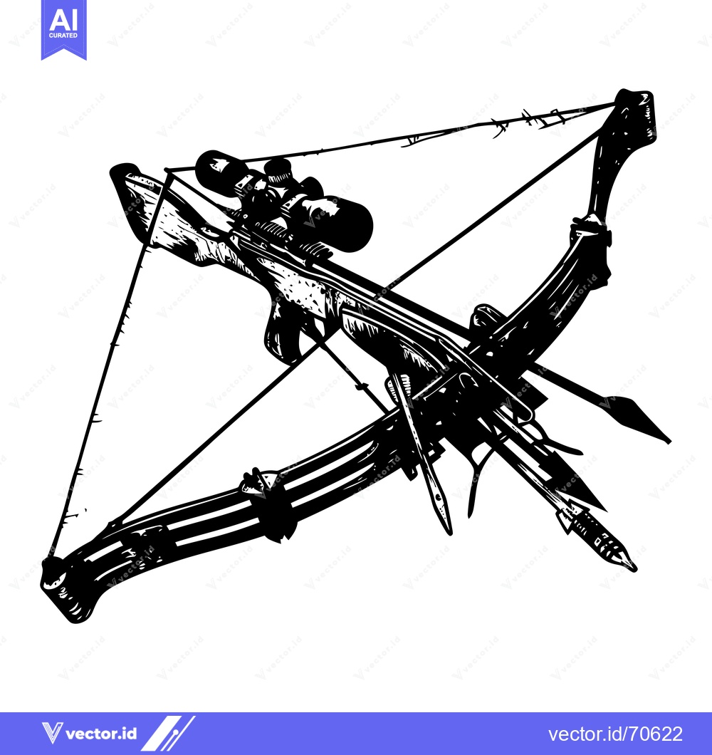 Premium Vector dari A Black and White Sketch of a Crossbow with a Scope and Arrow