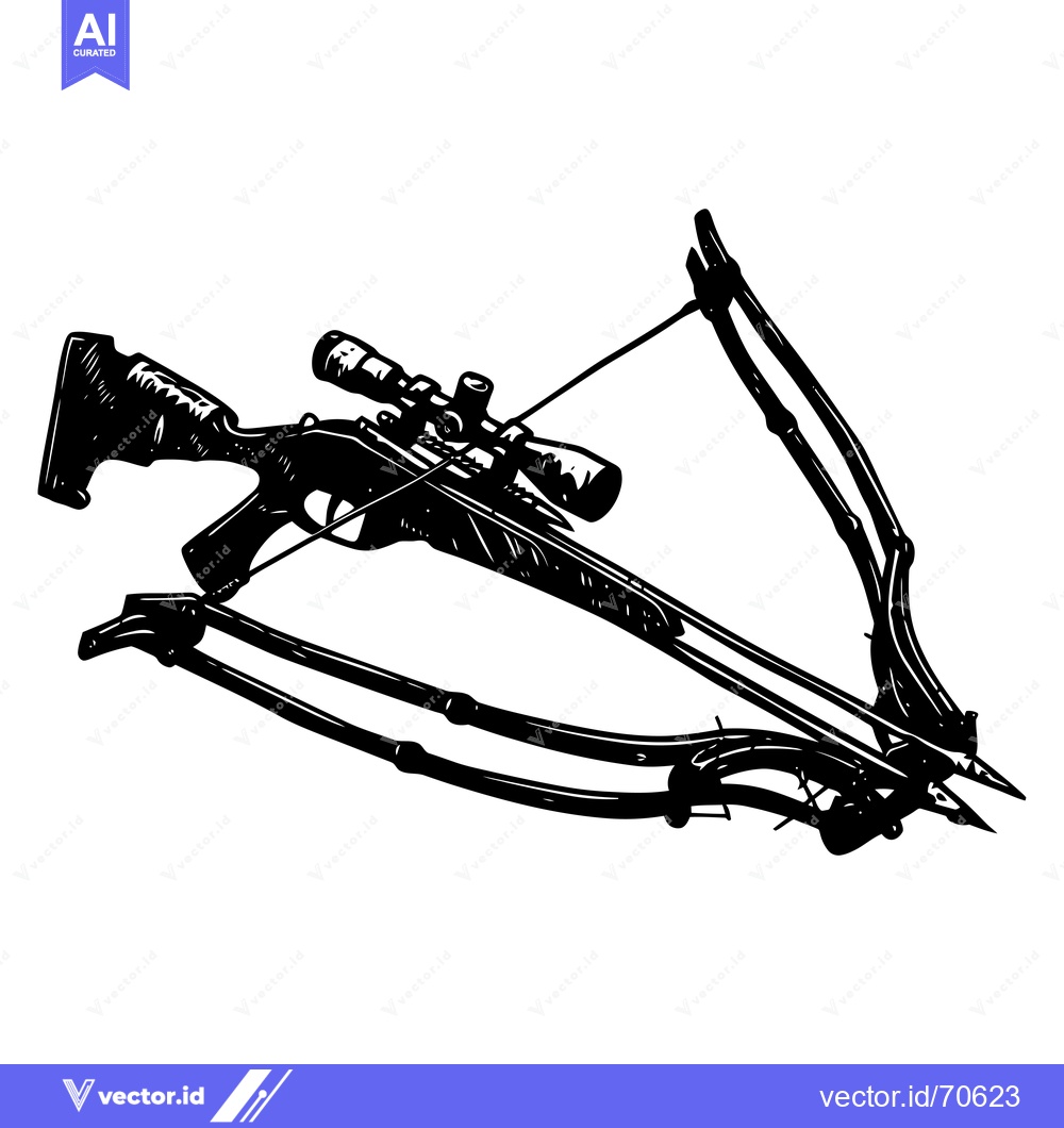 Premium Vector dari A black and white illustration of a crossbow with a scope
