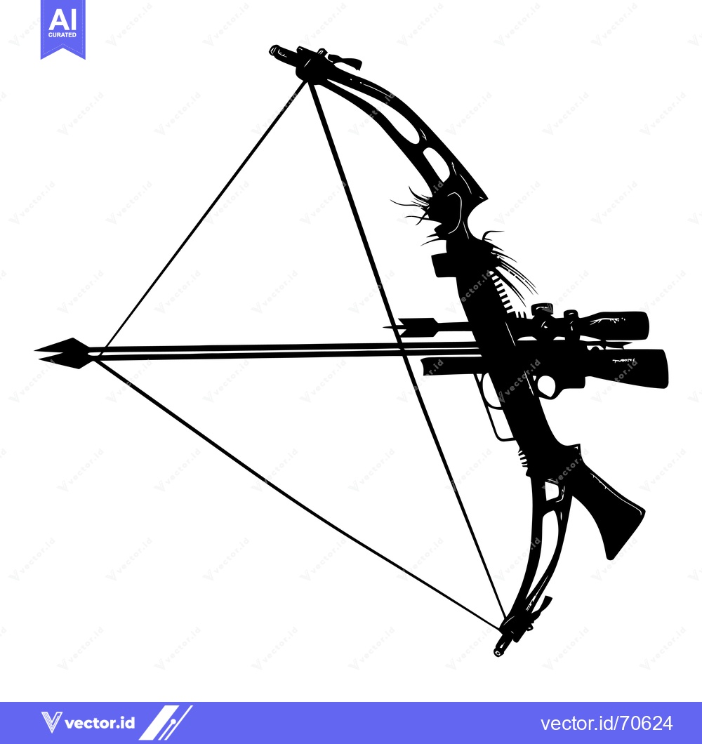Premium Vector dari Black and White Silhouette of a Compound Bow with Scope and Arrow