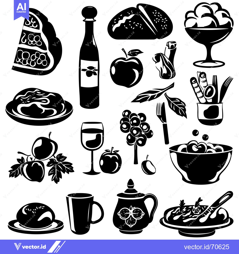Premium Vector dari Black and White Silhouettes of Food and Drink Items