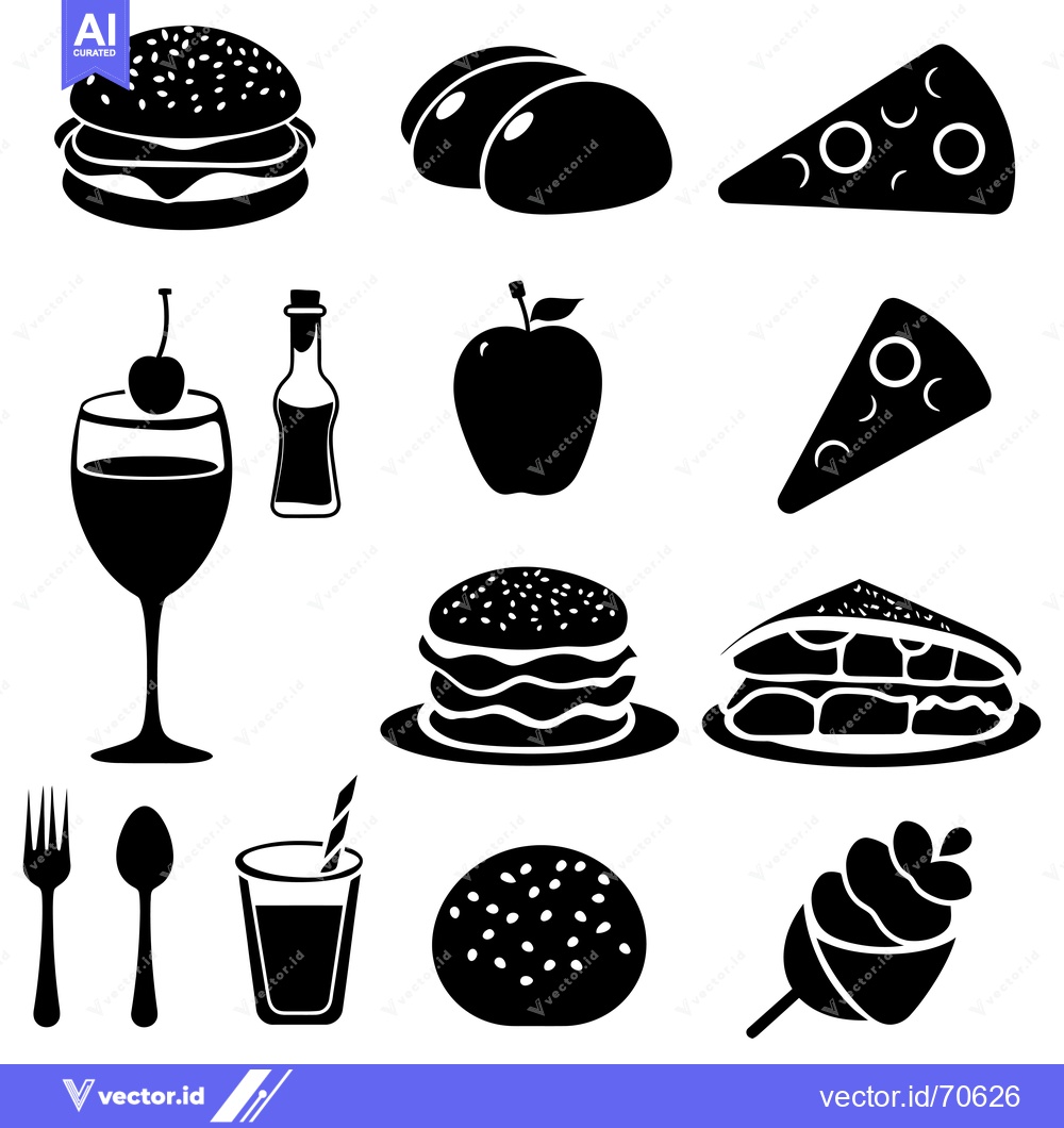 Premium Vector of Black and White Silhouettes of Various Food Items