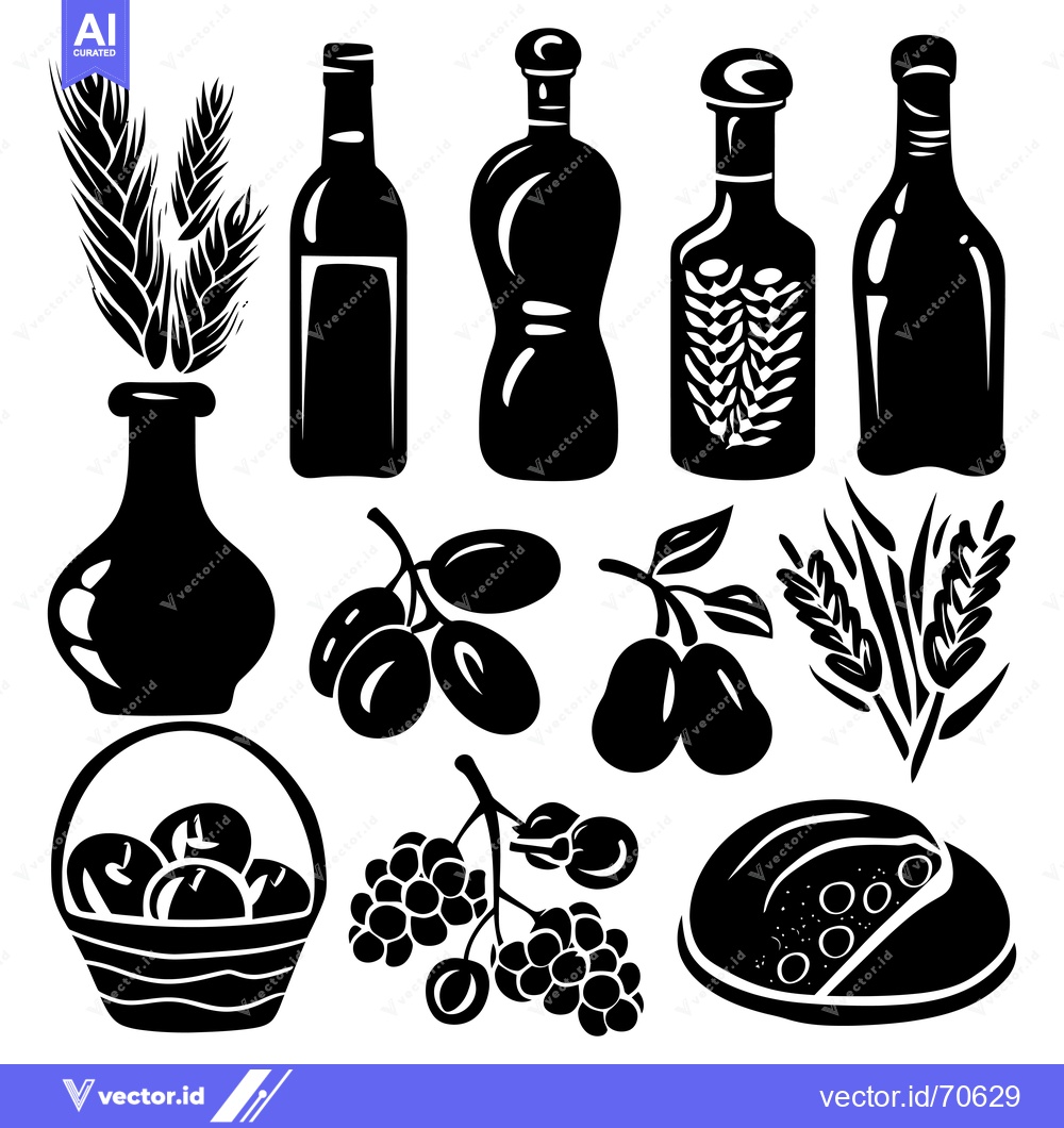 Premium Vector of Black and White Silhouette Illustration of Food and Drink Items