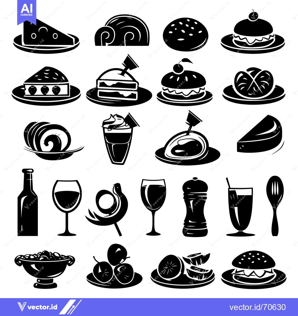 Premium Vector of A Collection of Black and White Food Icons