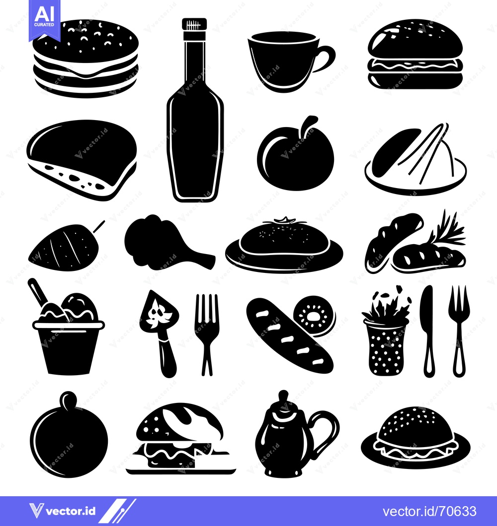 Premium Vector dari Collection of Black and White Food and Drink Icons