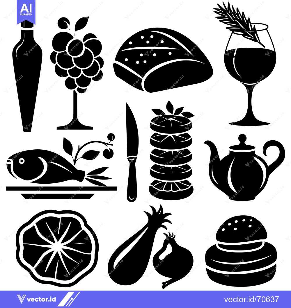 Premium Vector dari Black and White Icons of Food and Drink Items
