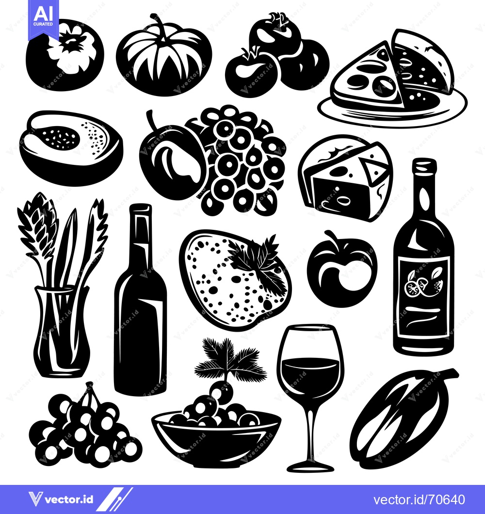 Premium Vector dari A Collection of Black and White Food Illustrations