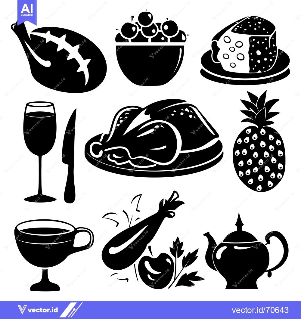 Premium Vector of Black and White Silhouettes of Food and Drink Items