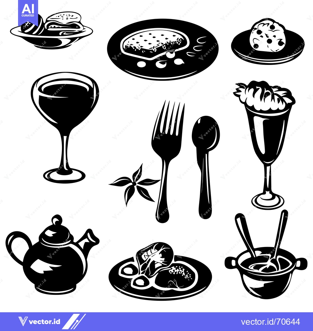 Premium Vector of Black and White Silhouettes of Food and Drink Items