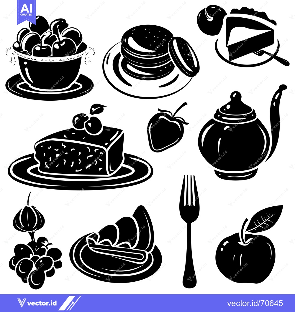 Premium Vector of Black and White Silhouettes of Various Fruits and Desserts