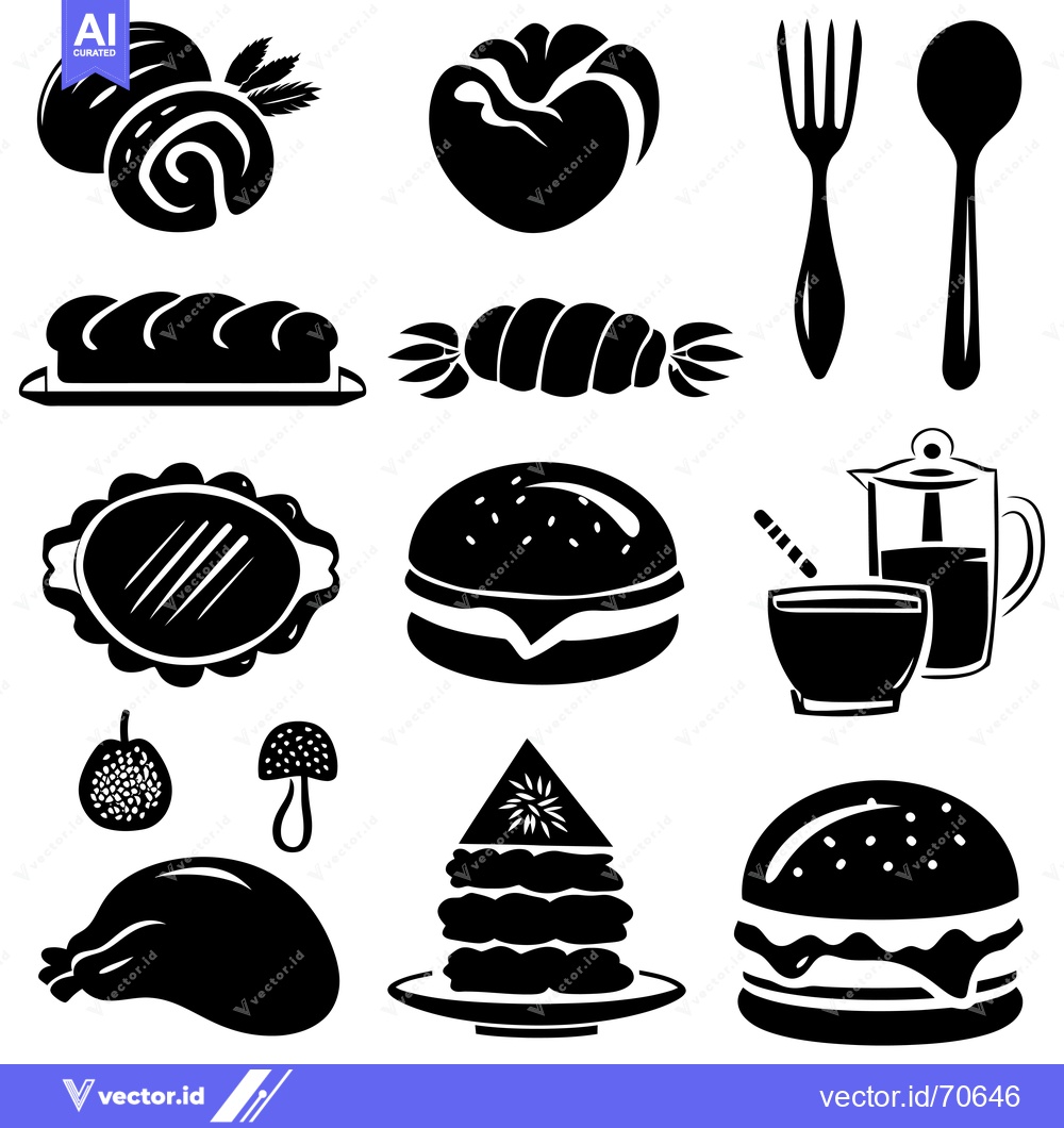 Premium Vector of Black and White Icons of Food and Drink Items