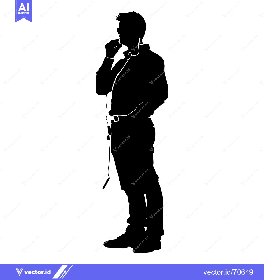 Premium Vector dari Silhouette of a Man with Headphones, Wearing a Button-Down Shirt and P
