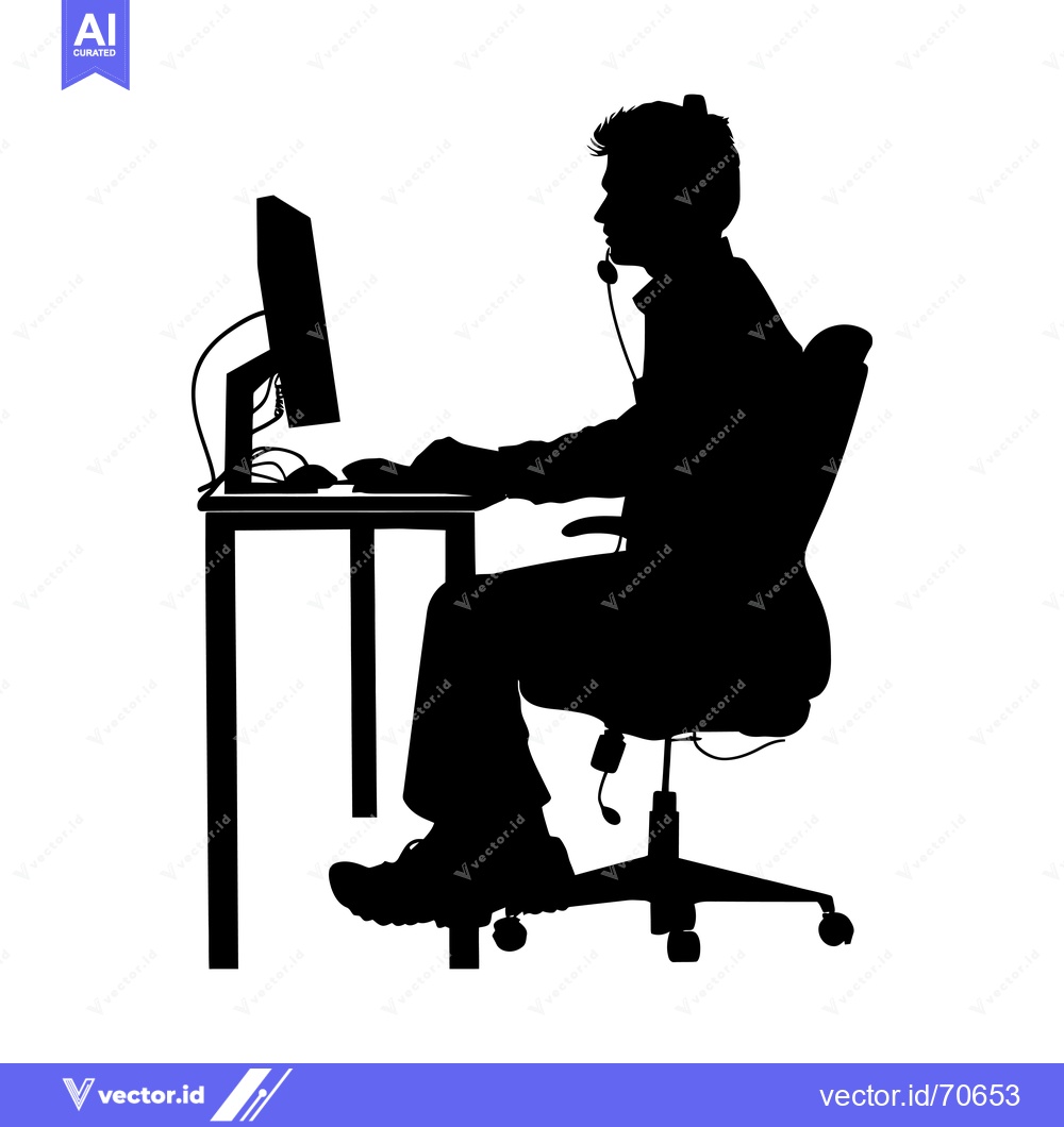 Premium Vector of Silhouette of a Person Sitting at a Desk Using a Computer